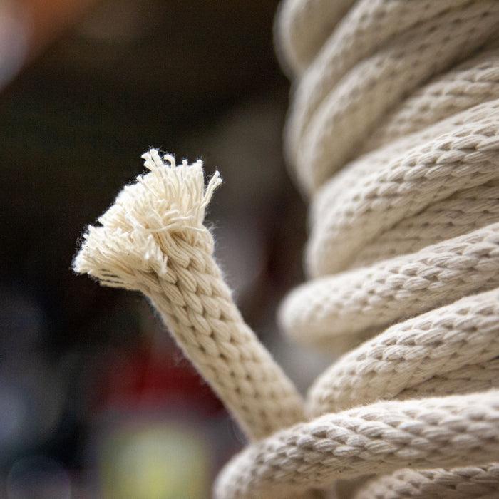 Close-up of a braided cotton draw cord